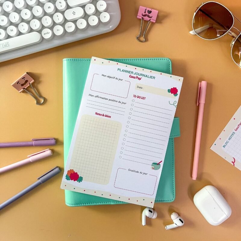 Planner journalier coloré pour organiser son quotidien